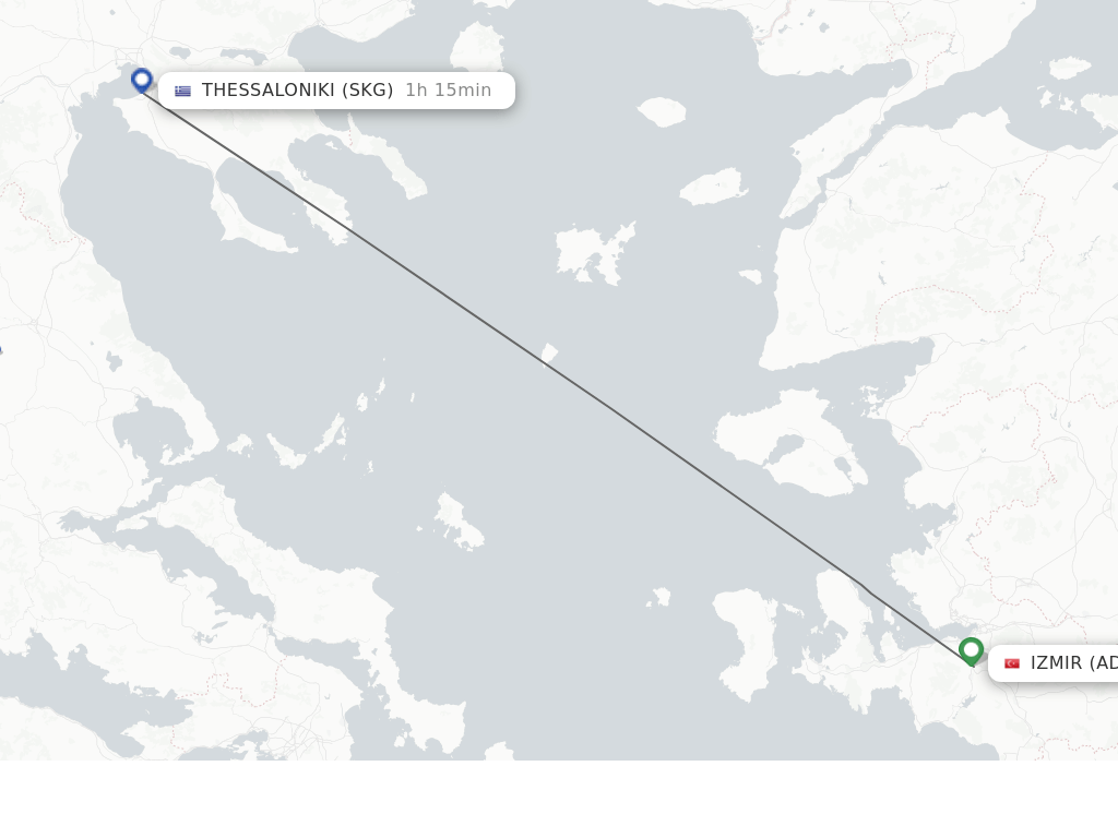 Flights from Izmir to Thessaloniki route map