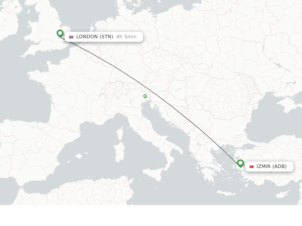 Flights from Izmir to London route map