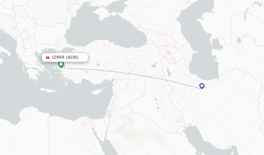 Flights from Izmir to Tabriz route map
