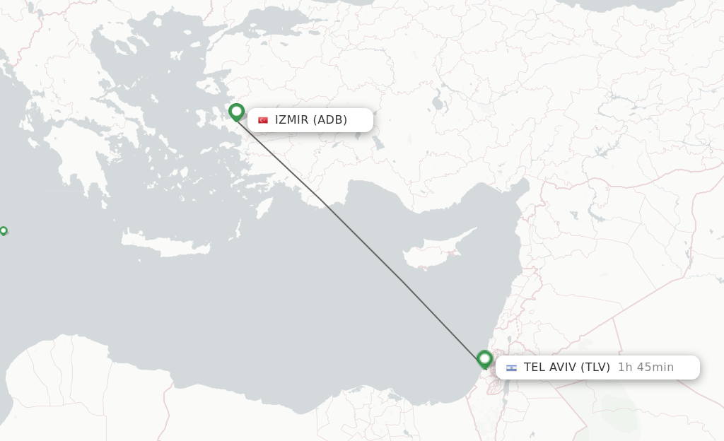 Flights from Izmir to Tel Aviv-Yafo route map