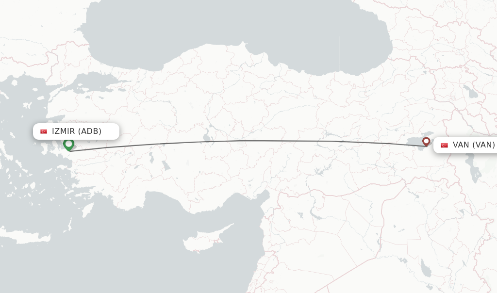Flights from Izmir to Van route map