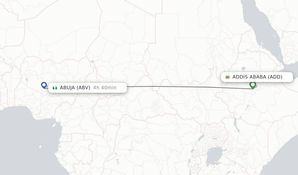 Flights from Addis Ababa to Abuja route map