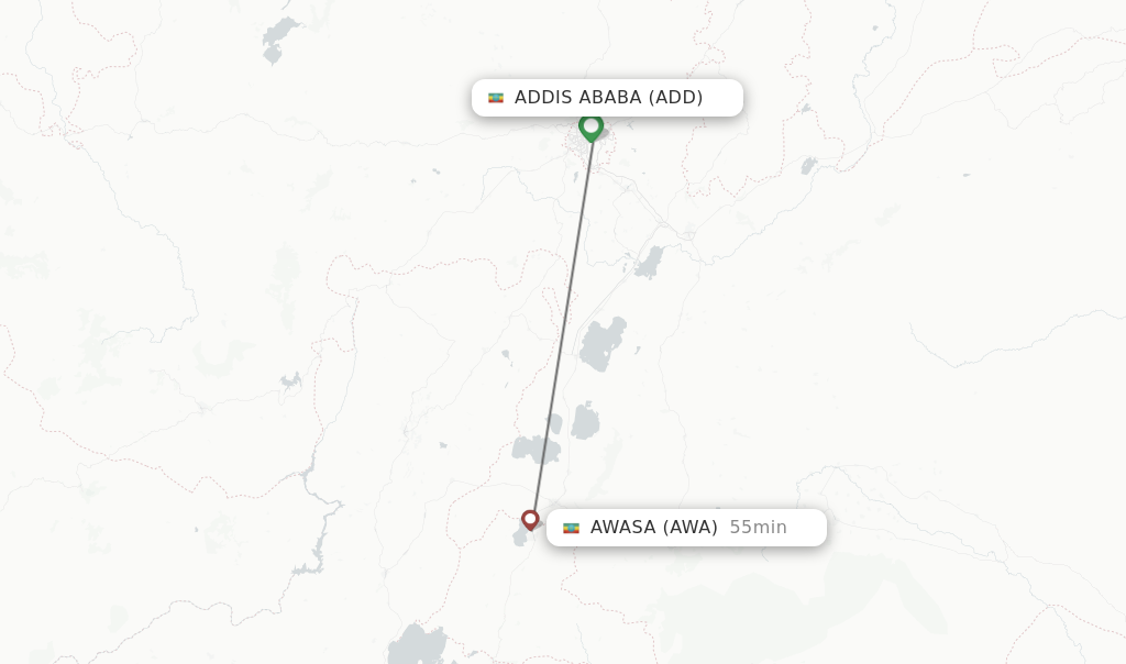 Flights from Addis Ababa to Awasa route map