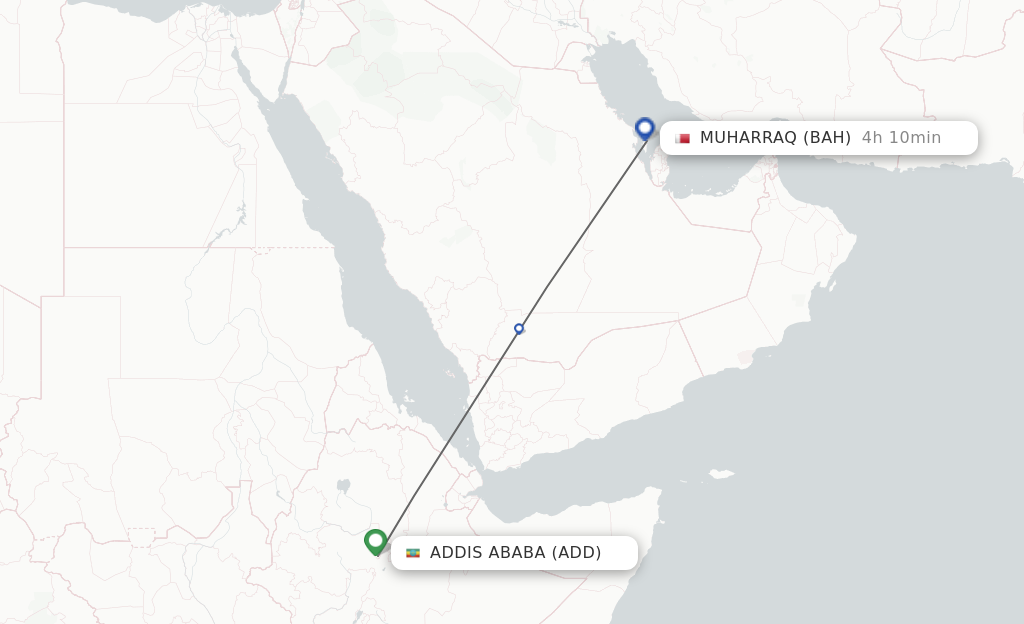 Flights from Addis Ababa to Bahrain route map