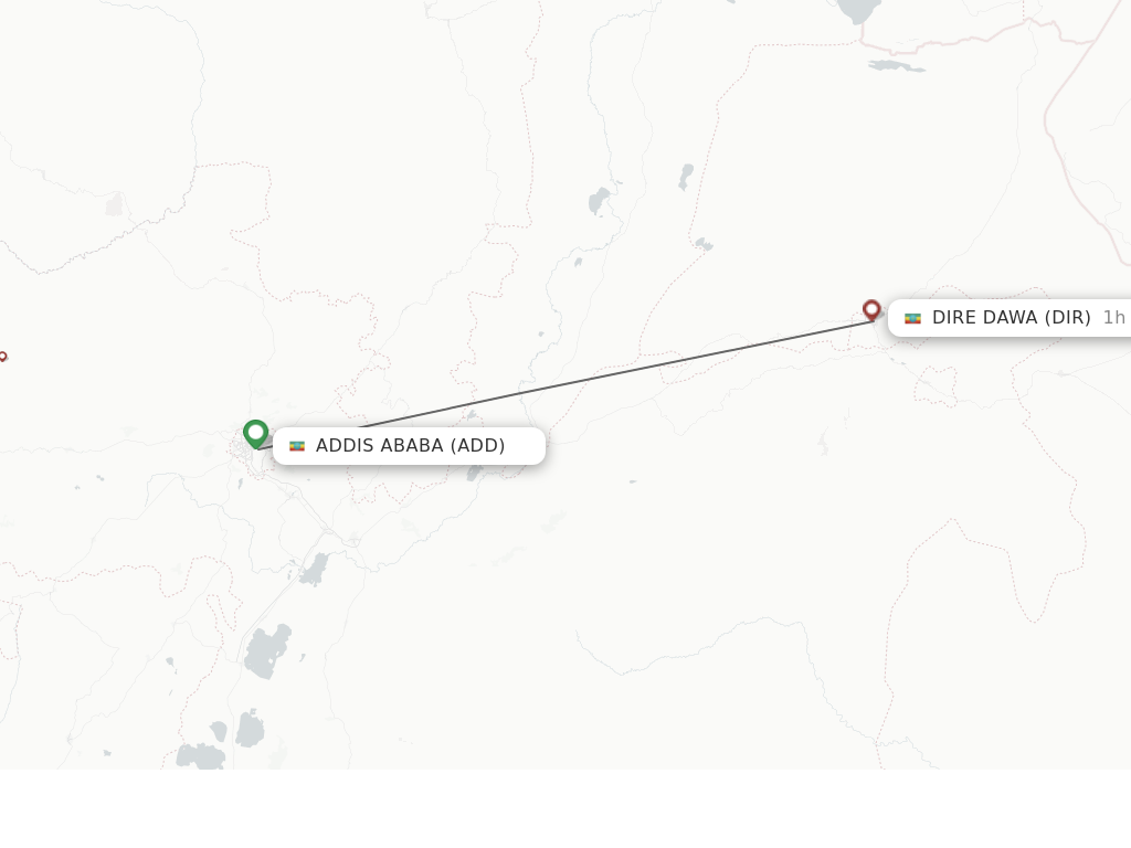Flights from Addis Ababa to Dire Dawa route map