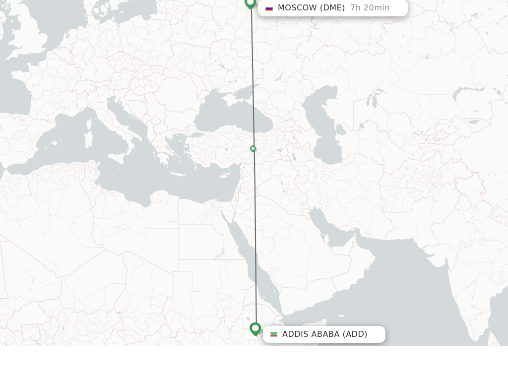 Flights from Addis Ababa to Moscow route map