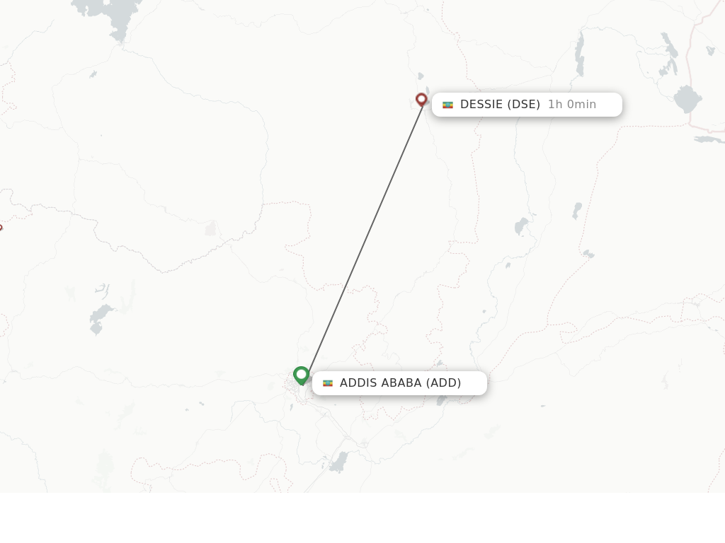 Flights from Addis Ababa to Dessie route map