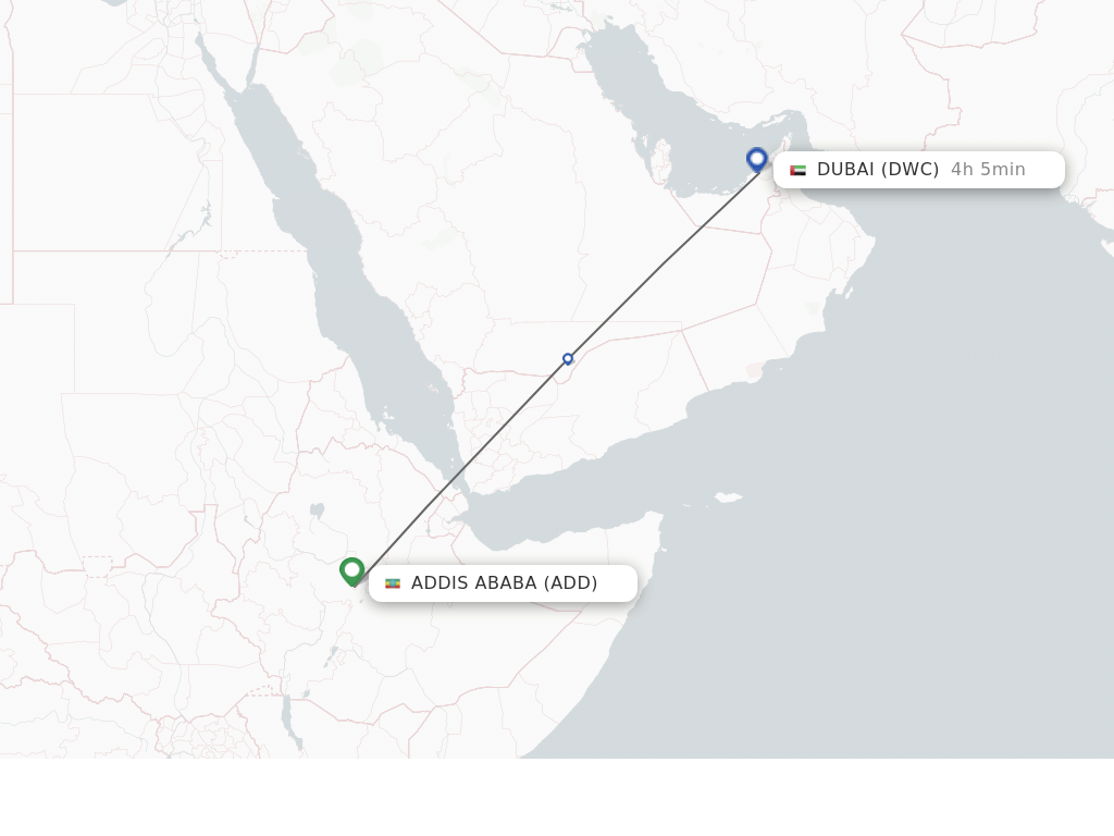 Flights from Addis Ababa to Dubai route map