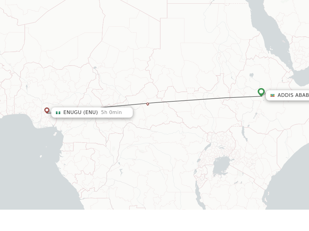 Flights from Addis Ababa to Enugu route map