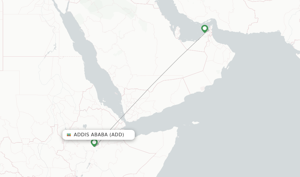 Route map with flights from Addis Ababa with flydubai