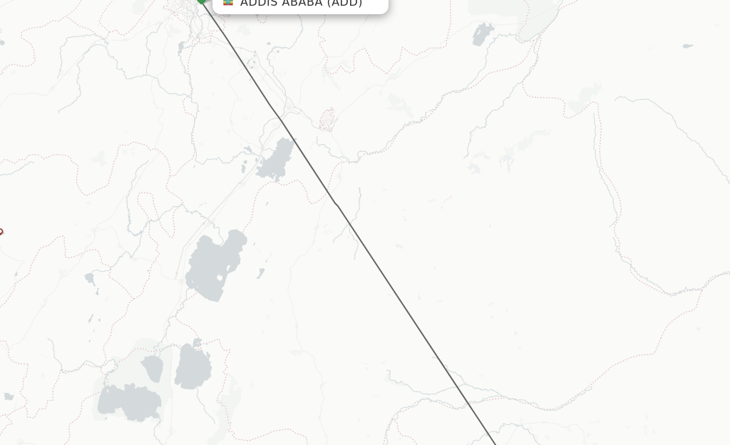 Flights from Addis Ababa to Goba route map