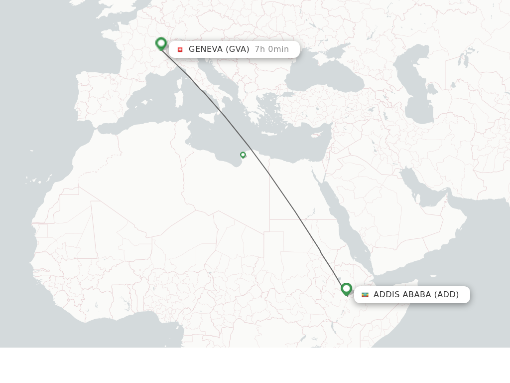 Flights from Addis Ababa to Geneva route map