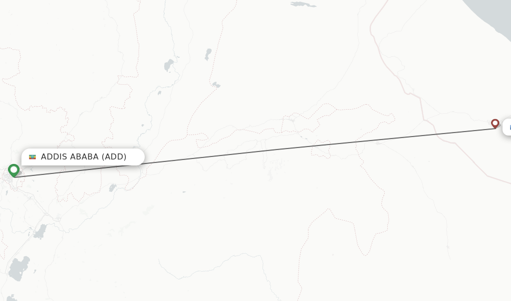Flights from Addis Ababa to Hargeisa route map
