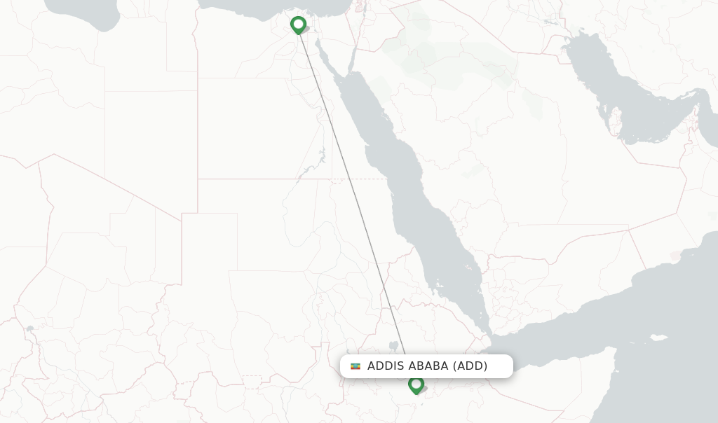 Route map with flights from Addis Ababa with EgyptAir