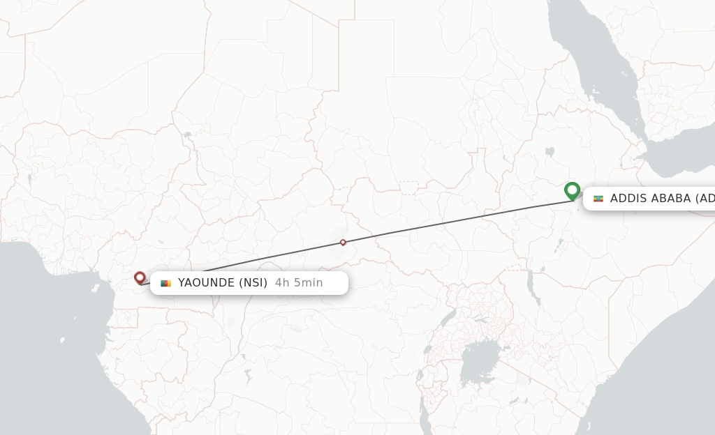 Flights from Addis Ababa to Yaounde route map
