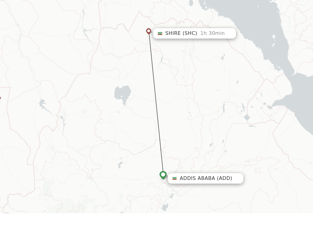 Flights from Addis Ababa to Shire route map