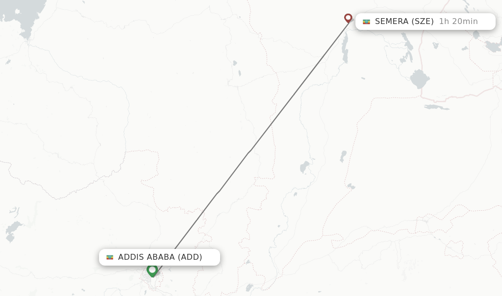 Flights from Addis Ababa to Semera route map