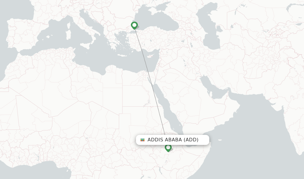 Route map with flights from Addis Ababa with Turkish Airlines