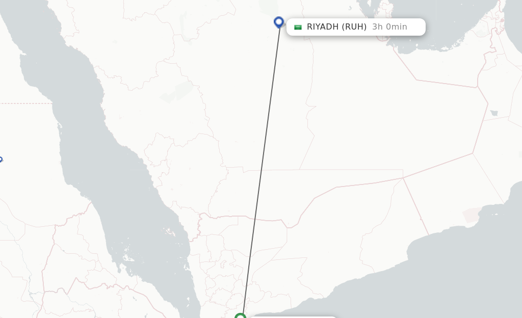 Flights from Aden to Riyadh route map