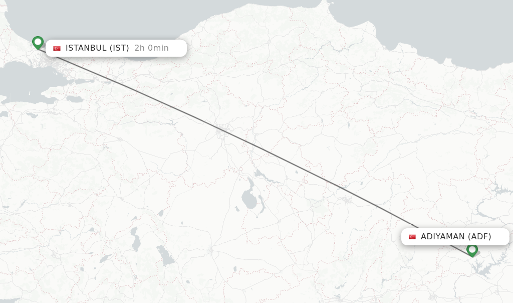 Flights from Adiyaman to Istanbul route map