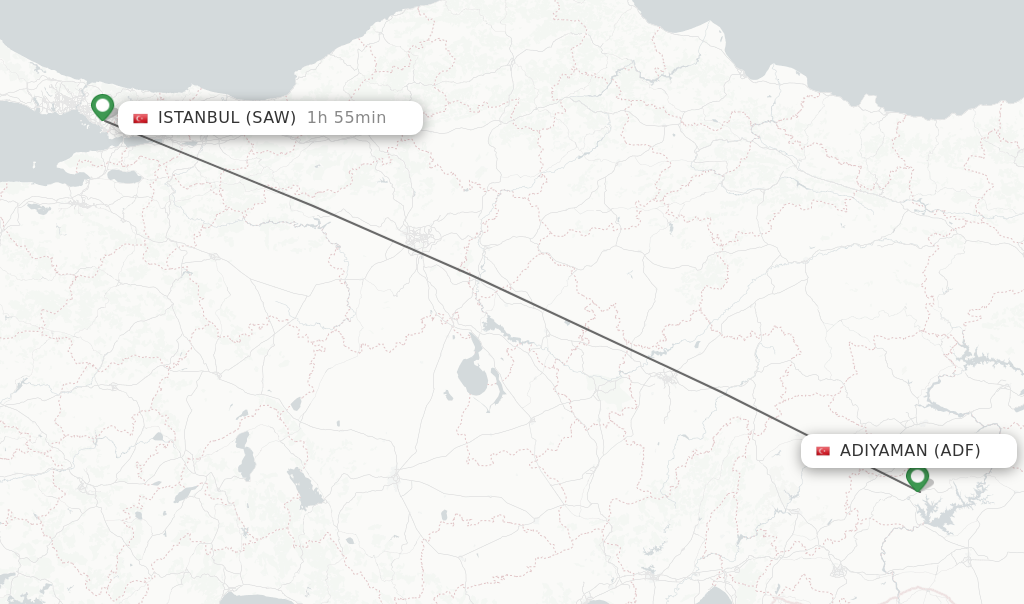 Flights from Adiyaman to Istanbul route map