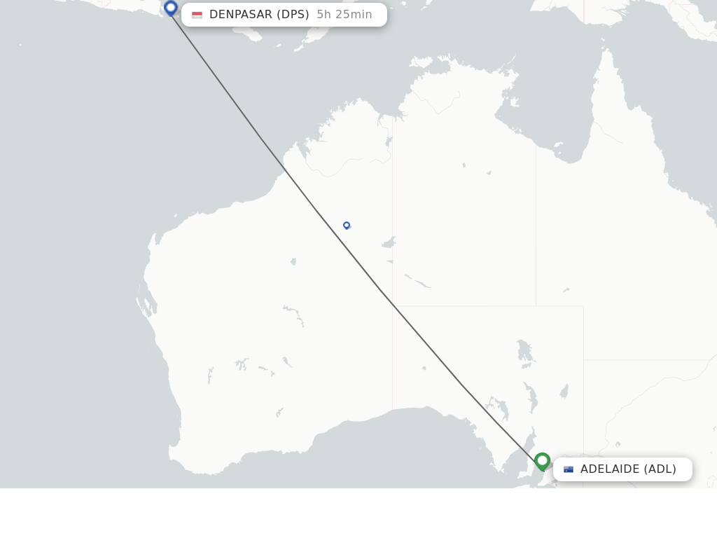 Flights from Adelaide to Denpasar route map