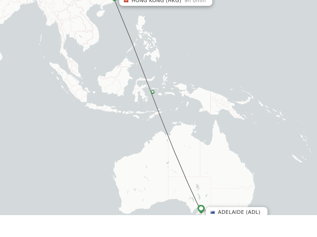 Flights from Adelaide to Hong Kong route map