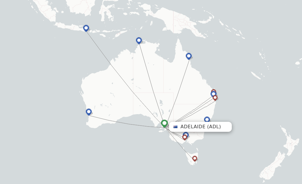 Route map with flights from Adelaide with Jetstar