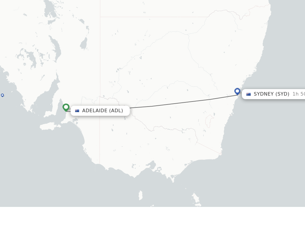 Flights from Adelaide to Sydney route map