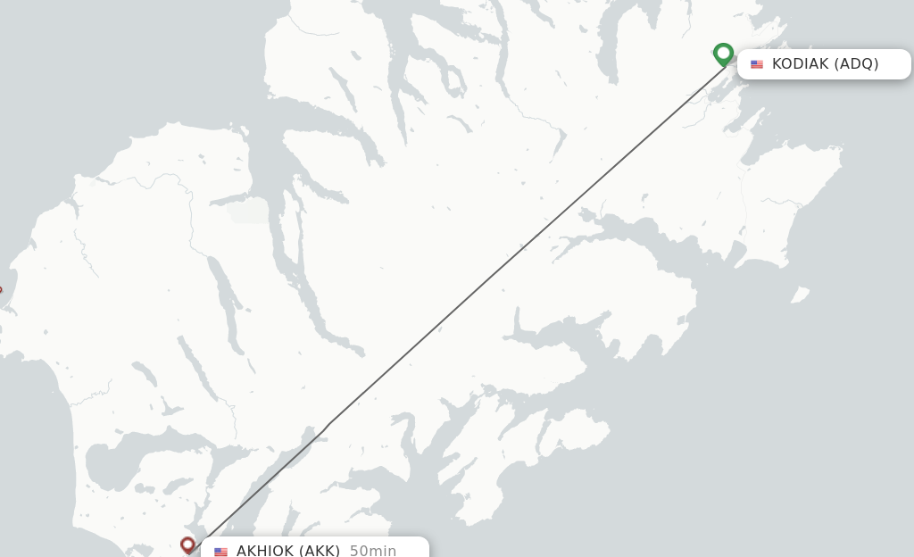 Flights from Kodiak to Akhiok route map