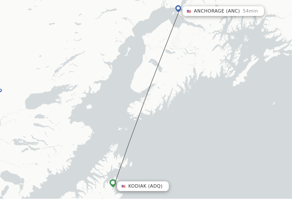 Flights from Kodiak to Anchorage route map