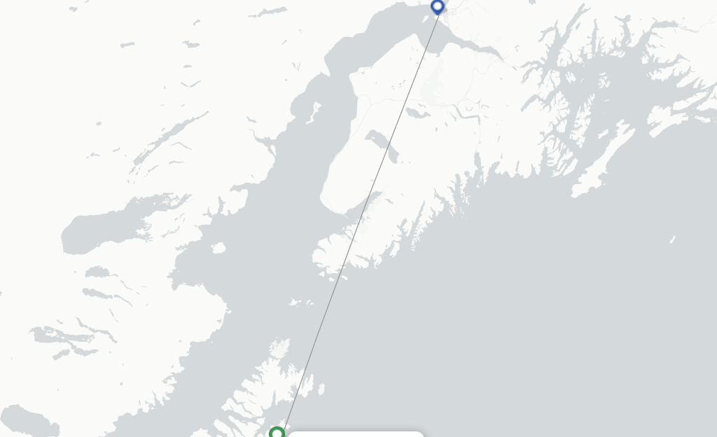 Route map with flights from Kodiak with Alaska Airlines