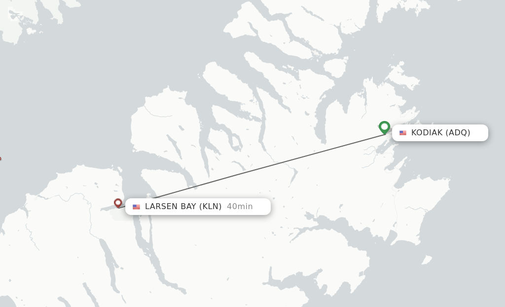 Flights from Kodiak to Larsen Bay route map