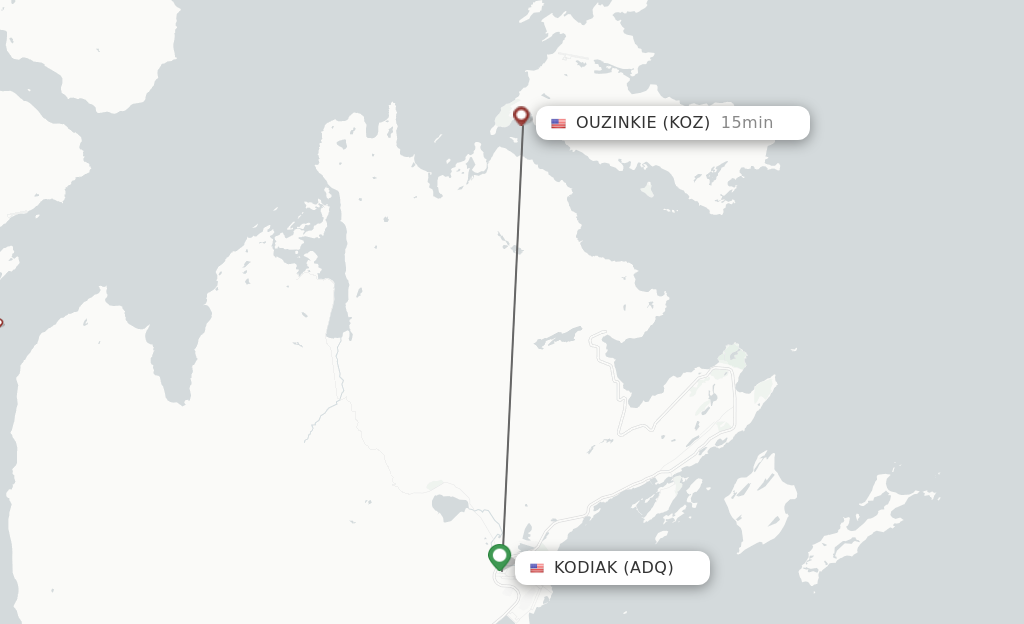 Flights from Kodiak to Ouzinkie route map