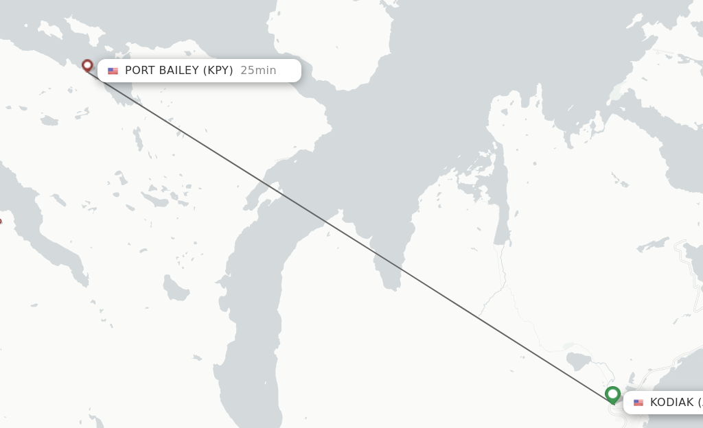 Flights from Kodiak to Port Bailey route map