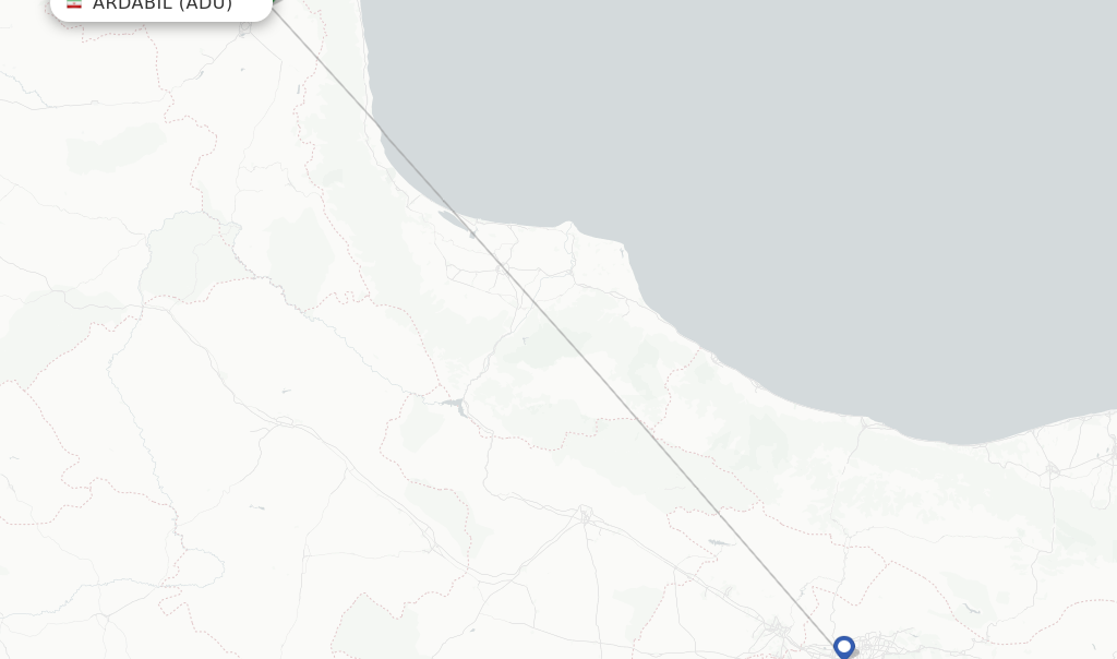 Route map with flights from Ardabil with Iran Aseman Airlines