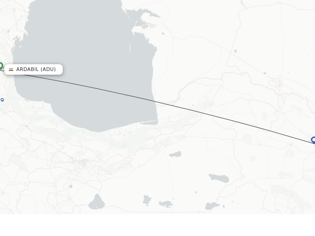 Flights from Ardabil to Mashad route map