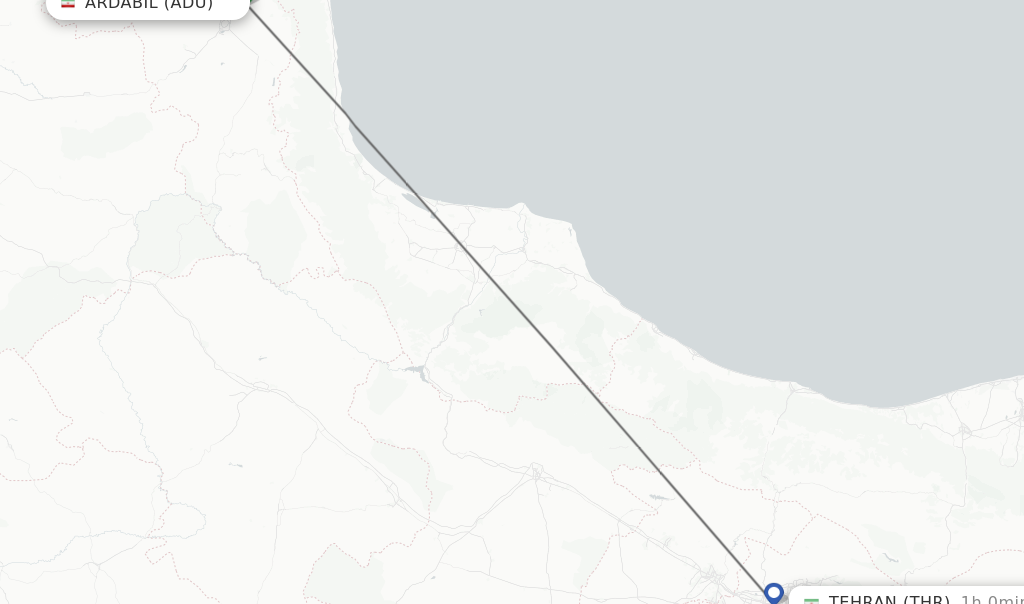 Flights from Ardabil to Tehran route map