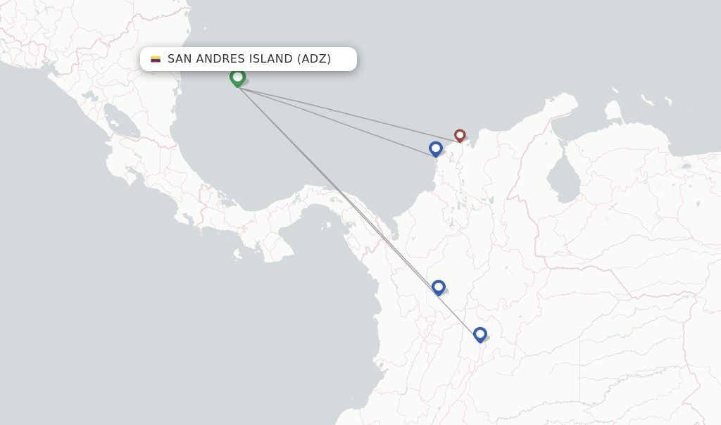 Route map with flights from San Andres Island with Wingo