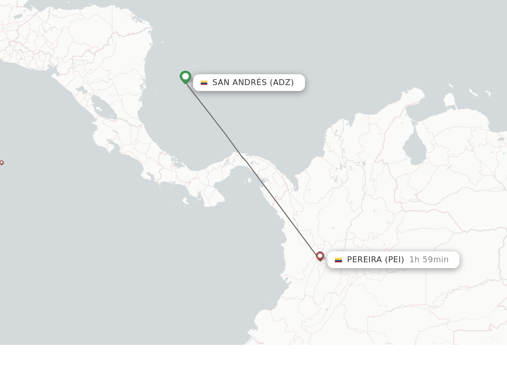 Flights from San Andres Island to Pereira route map