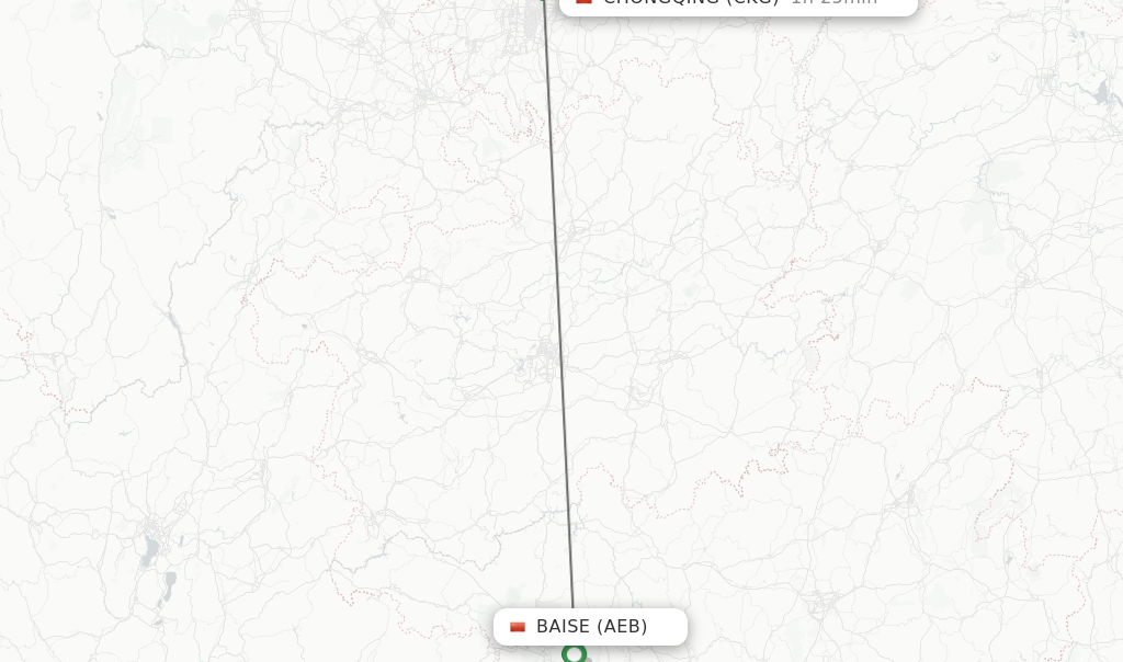 Flights from Baise to Chongqing route map