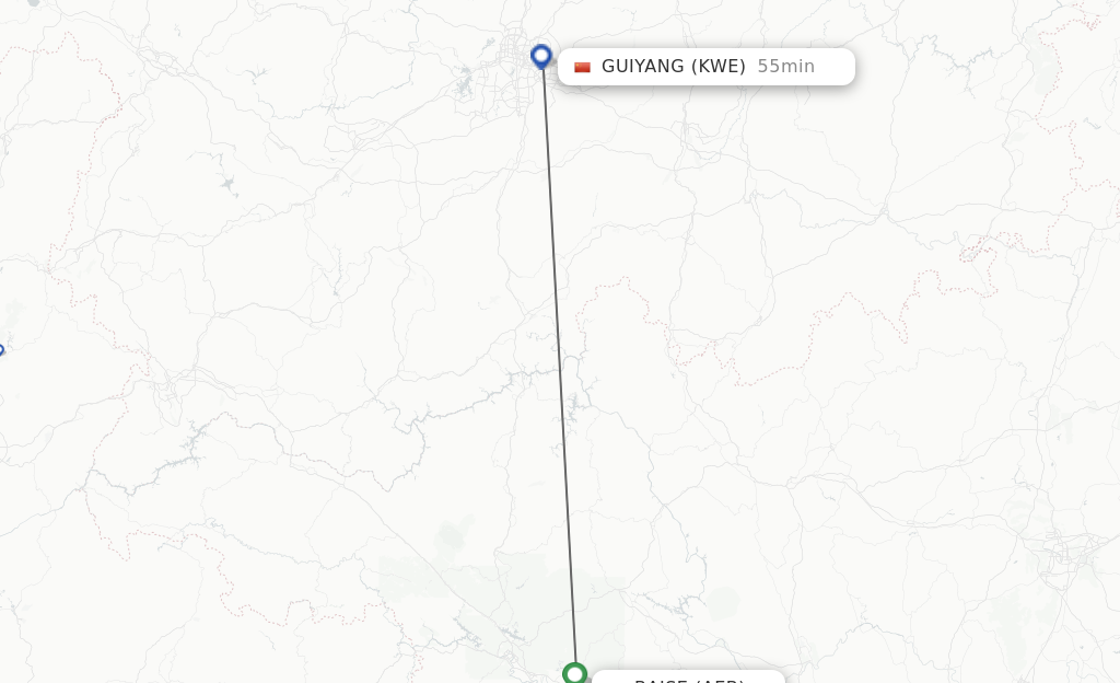 Flights from Baise to Guiyang route map