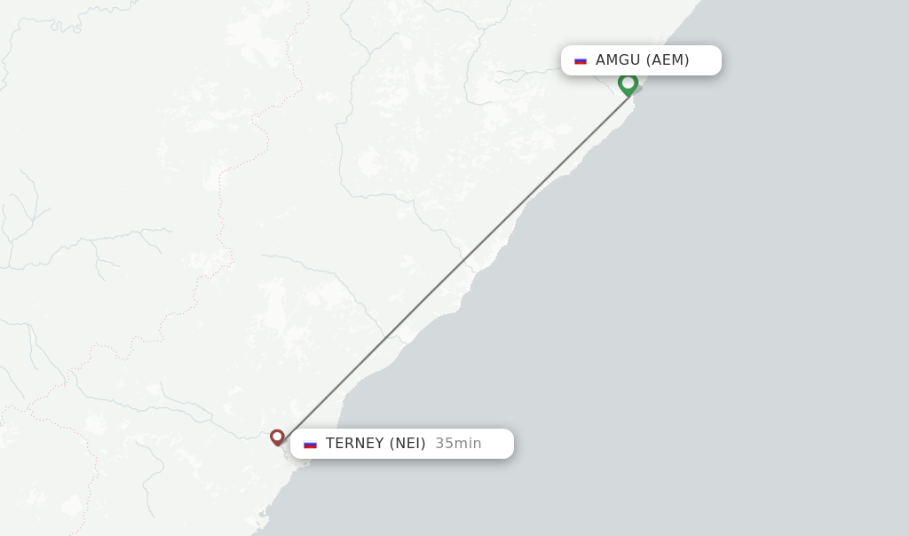 Flights from Amgu to Terney route map