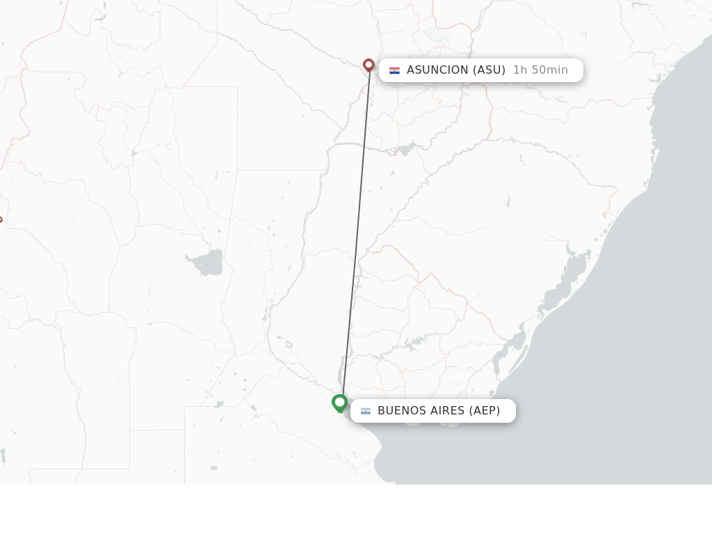 Flights from Buenos Aires to Asuncion route map