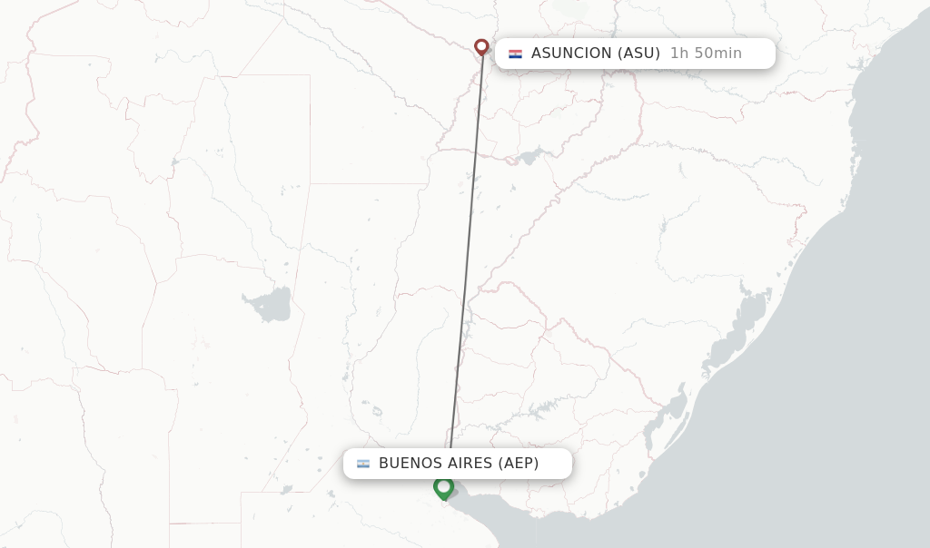 Flights from Buenos Aires to Asuncion route map