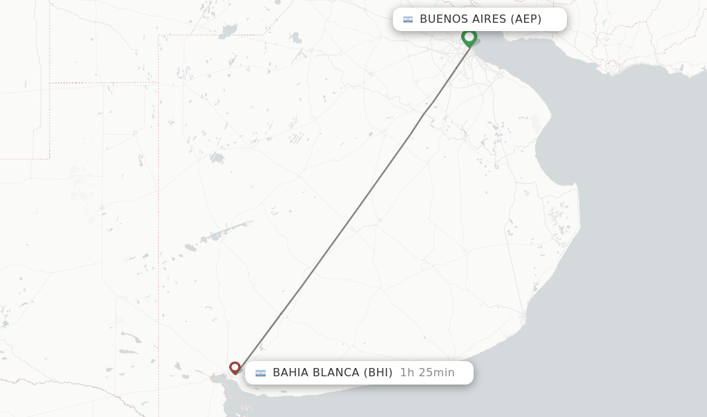 Flights from Buenos Aires to Bahia Blanca route map
