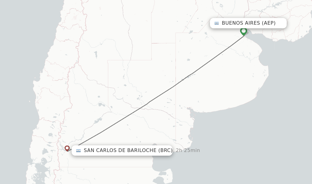 Flights from Buenos Aires to San Carlos de Bariloche route map