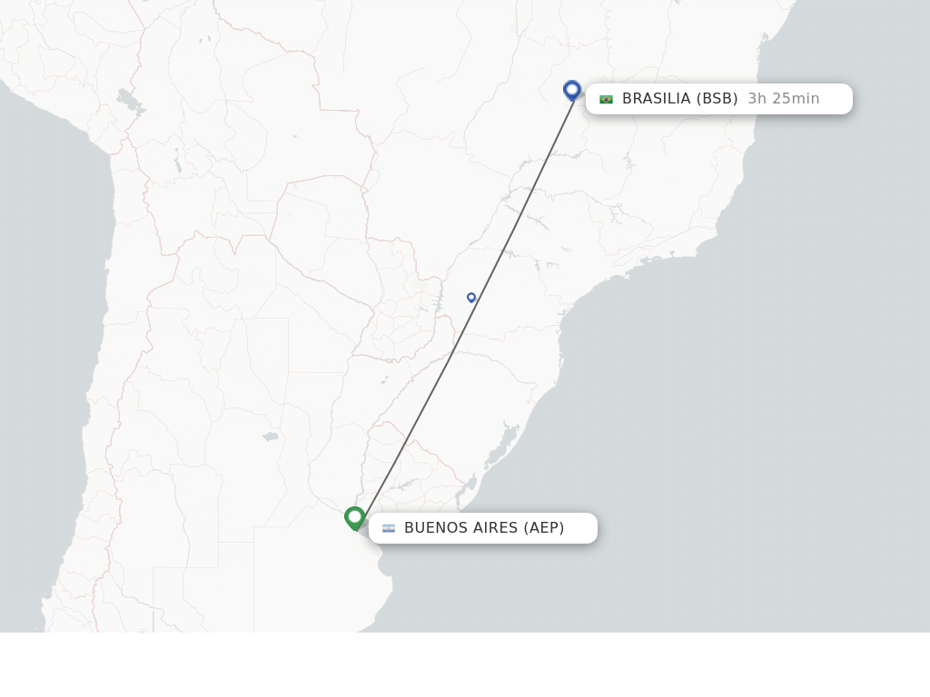 Flights from Buenos Aires to Brasilia route map