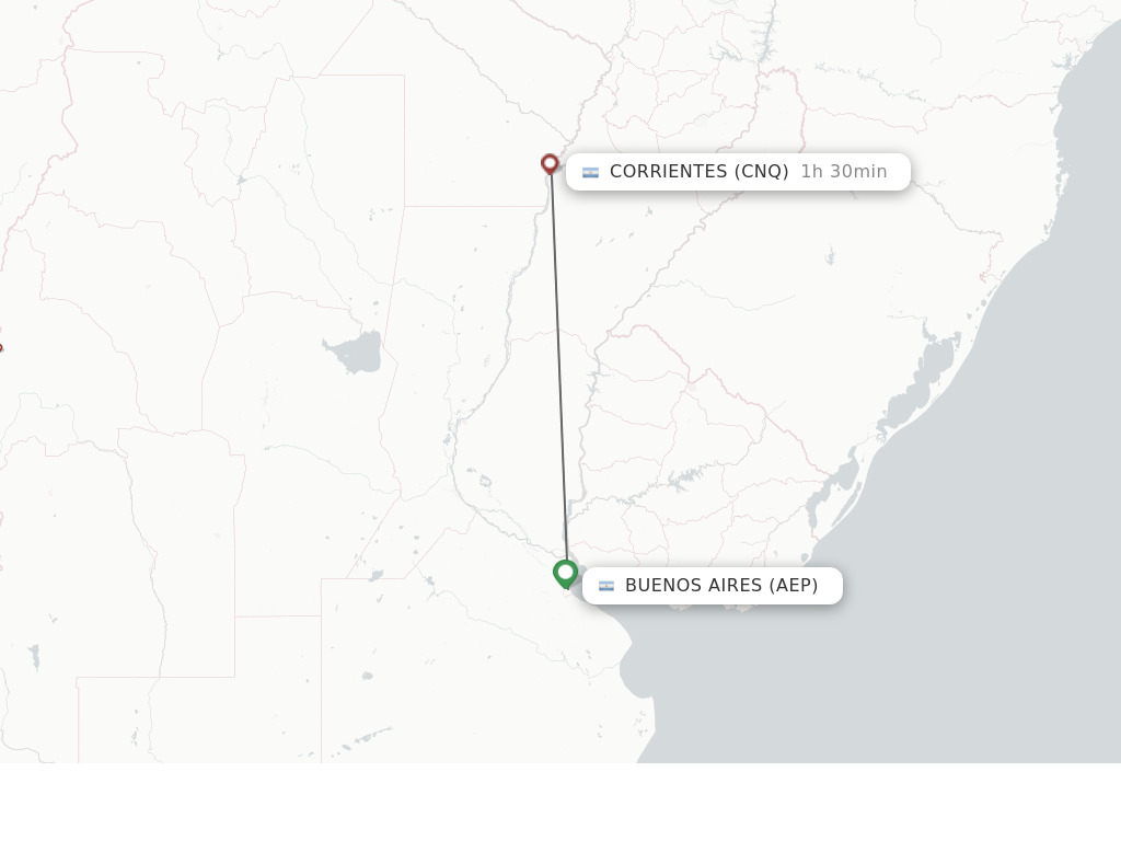 Flights from Buenos Aires to Corrientes route map