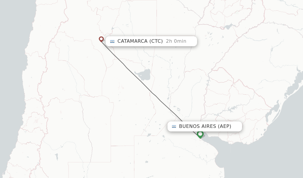 Flights from Buenos Aires to Catamarca route map